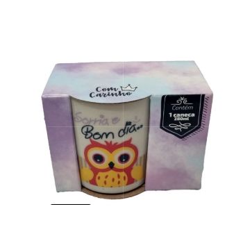 CANECA CERAMICA DECOR CORUJA C/CX PRESENTE 280ML (33165)
