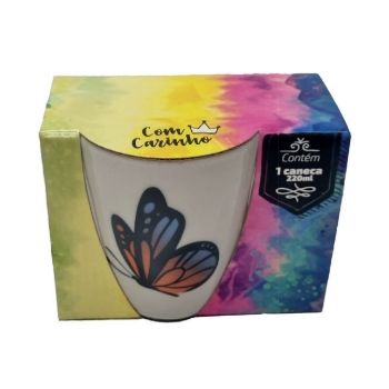 CANECA CERAMICA DECOR BORBOLETA C/ CX PRES. 220ML (37855)