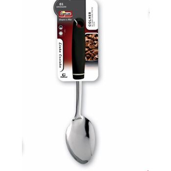 COLHER INOX 33CM CABO PRETO (24481)