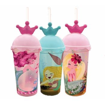COPO PLASTICO DECORADO C/CANUDO 500ML (36552)