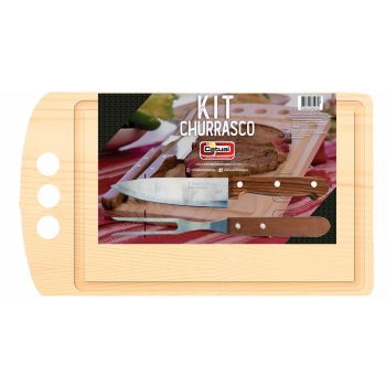 KIT TABUA C/ CANALETA 35X29CM C/ FACA 6" E GARFO (36042)